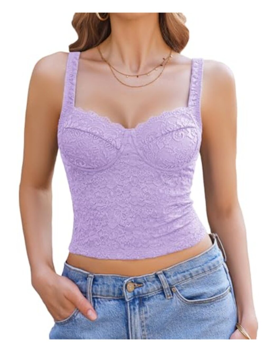Lace Sweetheart Neck Crop Top Sleeveless Adjustable Strap Cami